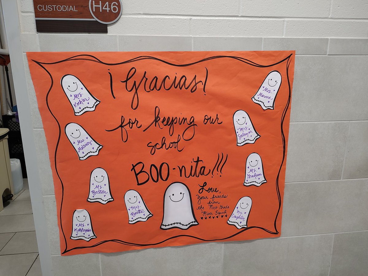 SraMoreno16's tweet photo. Although it was a bit late, I'm glad the #RiverSquad was able to thank our wonderful custodians for Keeping Our School Boo-nita(Boo-tiful).
@HumbleISD_CE https://t.co/N1UYm7Gmdw