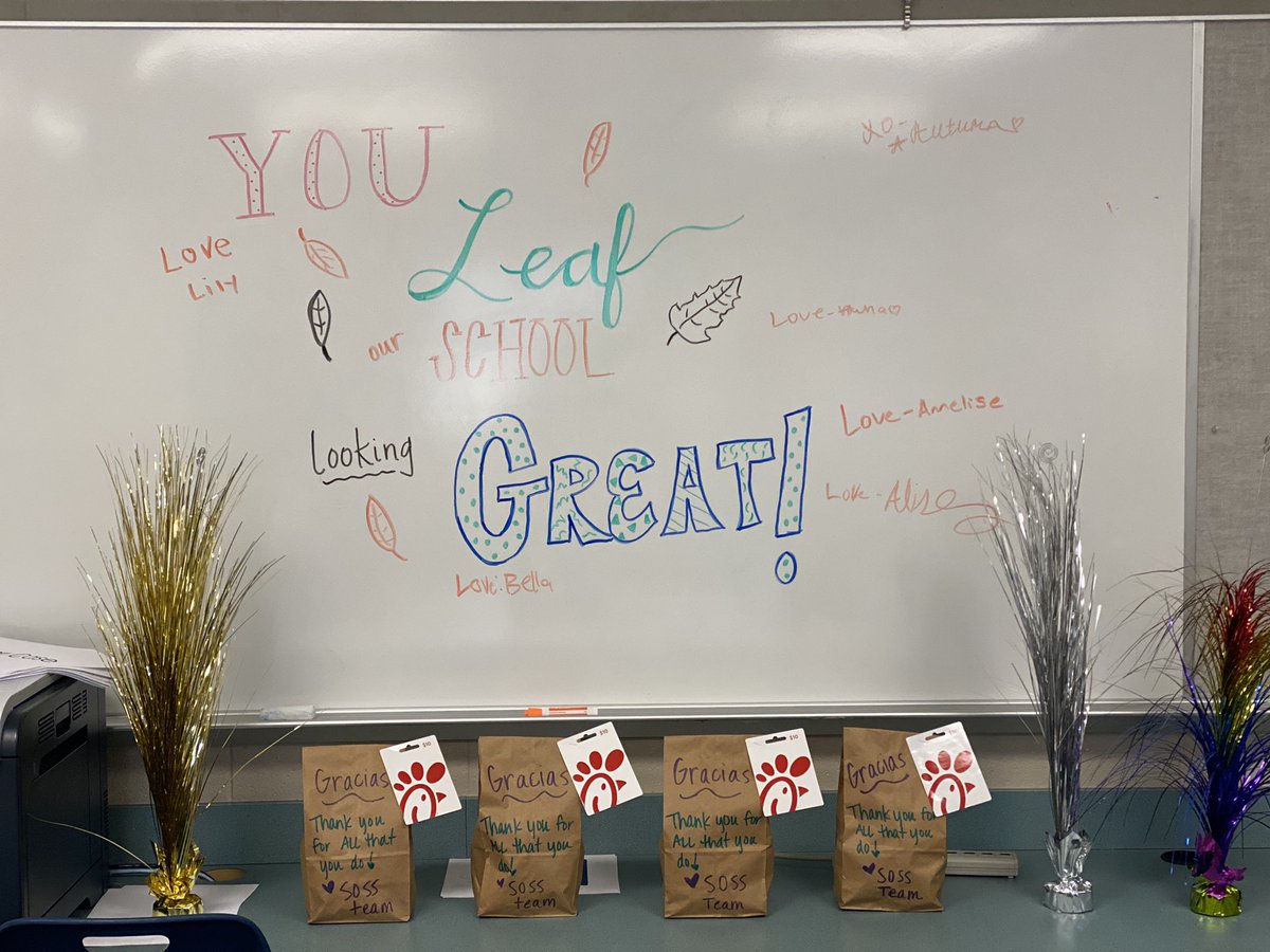 MBEStuCo's tweet photo. Our wonderful custodians were overwhelmed with the love poured out on them all week and feel as appreciated as they are! Posters, treats, notes, gifts and food made them smile from ear to ear! We love our wonderful custodial family! 💜 @HumbleISD_MBE #mbeisfamily https://t.co/QXTjZLxghc