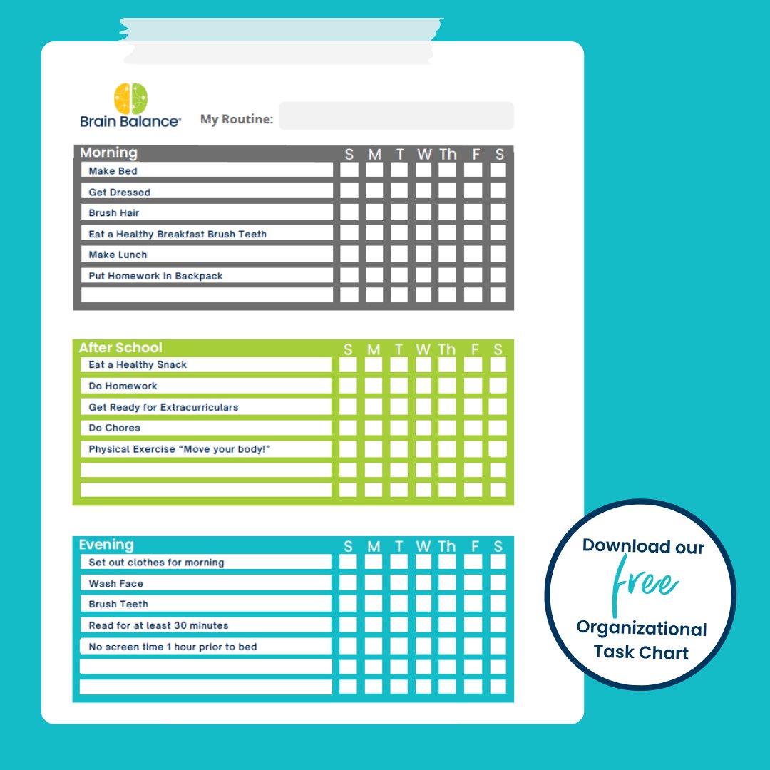 Brain_Balance's tweet photo. For #ADHDawareness month, we’re sharing our organizational chart for families to help kids stick to their daily routines. Download the chart here: https://t.co/QmnkDXMJOj
.
.
.
.
#brain #balance #brainbalance #balancedbrain #brainbalancecenter #brainbalancecenters... https://t.co/fsN7WVOv32