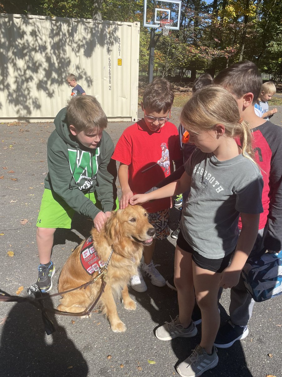 4MrsRussell's tweet photo. Today we had a visit from Mrs. O’Rourke who taught us about the difference between a therapy dog and service dog. Both of her furry friends were so well behaved! Thank you for helping us understand the importance of giving back to our community. https://t.co/da0PrI4Y7Z