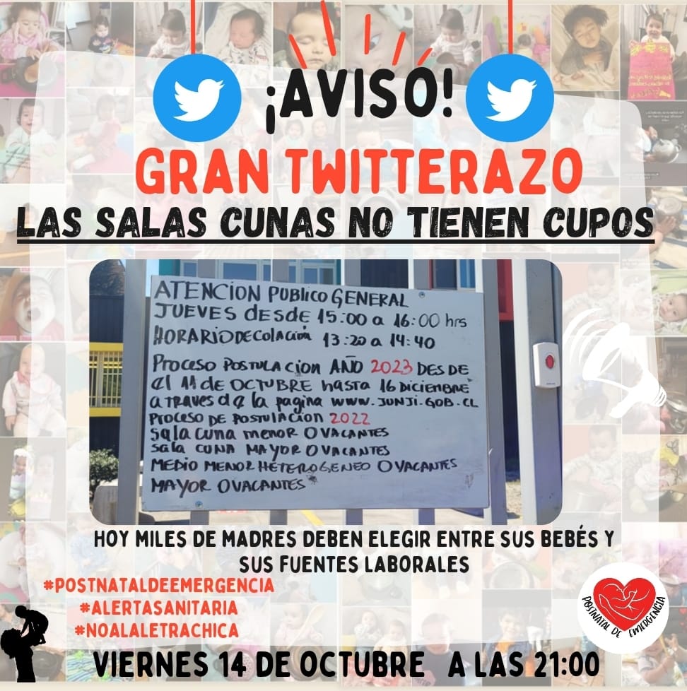 Postnataldeeme1's tweet photo. Miles de bebés menores de un año esperan que @gabrielboric los proteja,Ministras @totiorellanag @jeannette_jara NO EXISTEN CUPOS PARA LAS SALAS CUNAS en octubre #NoALaLetraChica 
@Senado_Chile Necesitamos #ExtensionPostnatalParental para todas las que usaron el beneficio🚨 https://t.co/aMGqVNCd4I