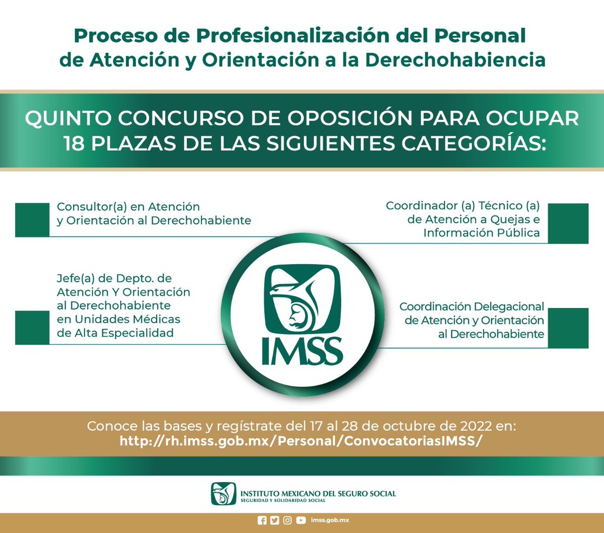 Tu_IMSS's tweet photo. Convocatoria: Concursos de Oposición para ocupar plazas en Atención y Orientación a la Derechohabiencia.

➡️ https://t.co/JtlKeIZxiq https://t.co/n66JSwH1Gy