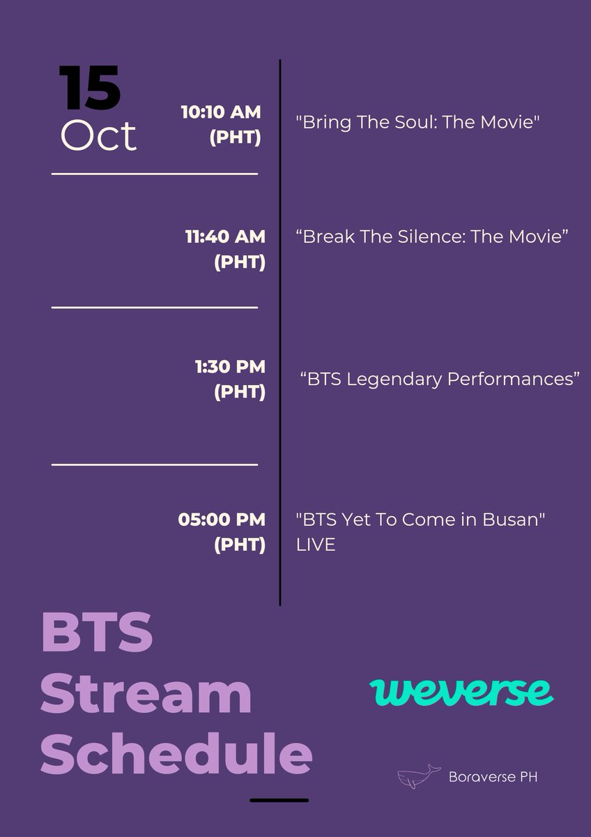 boraversePH's tweet photo. Filo BTS ARMYs here's the Weverse stream schedule today in Philippine time (PHT) https://t.co/QiA5WDf1GK