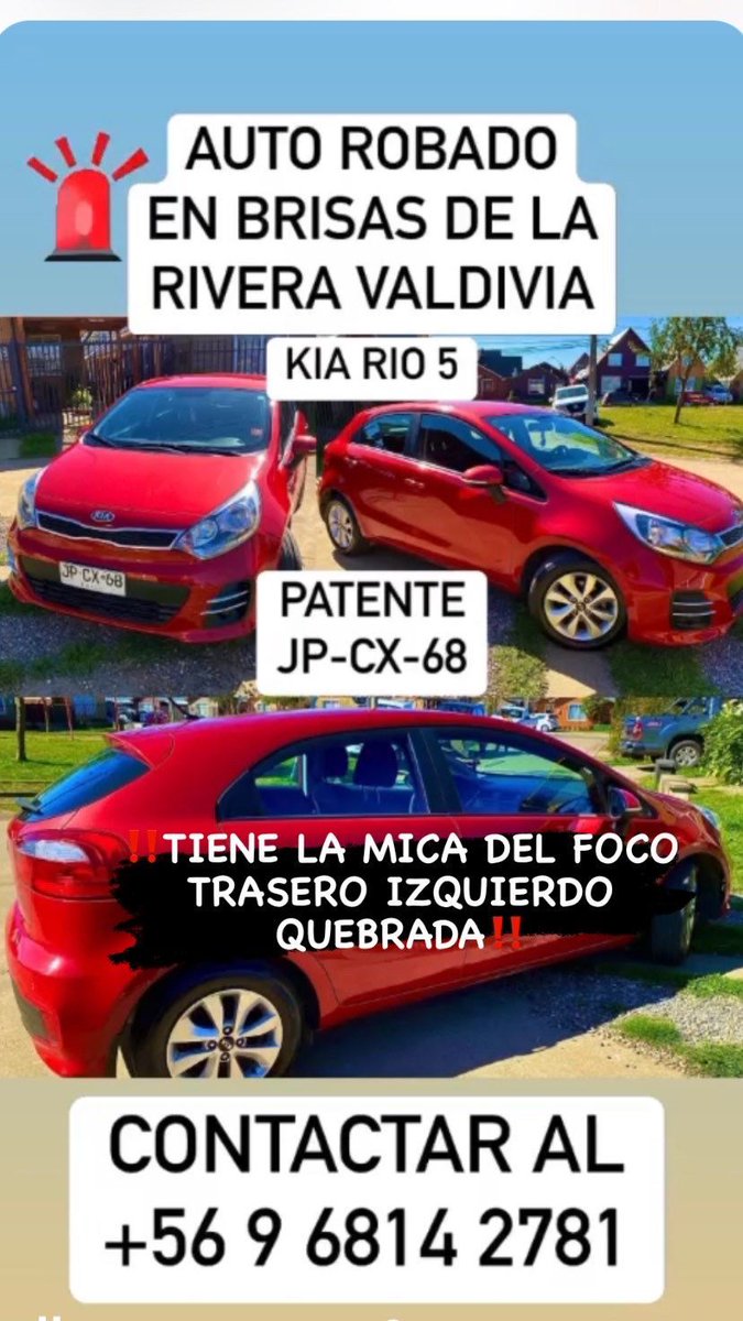coxismo's tweet photo. "les ruego volver a compartir en sus redes por favor, al parecer el auto sigue acá en valdivia. Tiene la mica del foco trasero izquierdo quebrado, lo más probable es que le hayan cambiado la patente, pero eso lo hace característico." Mensaje de la dueña.
#Valdiviacl https://t.co/YnlM3UV0J0