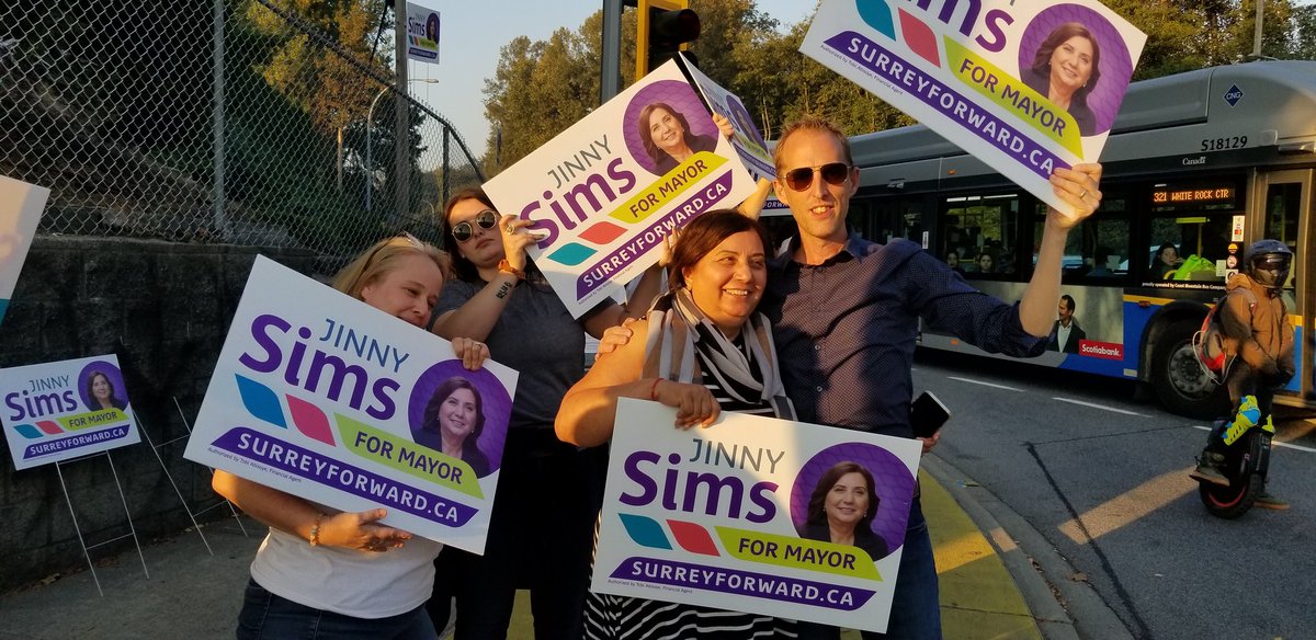 residualimage's tweet photo. Jinny Sims and Surrey Forward are takin' it to the streets for the final push. We have the momentum and we are going to close strong. Election day is tomorrow! 

#SurreyBC #SurreyForward https://t.co/SF151acahk