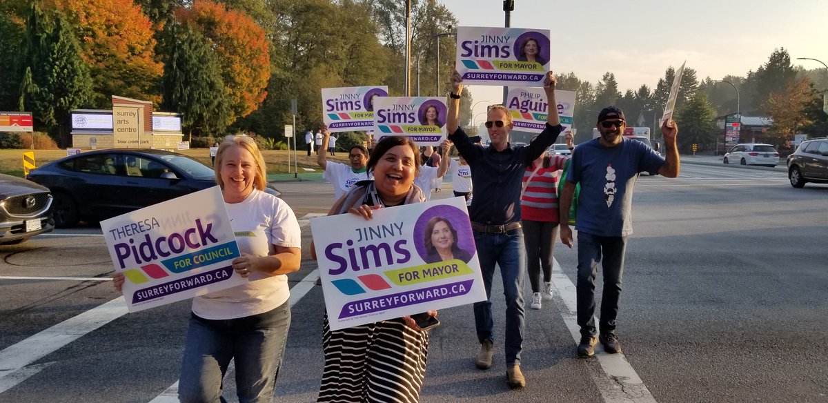 residualimage's tweet photo. Jinny Sims and Surrey Forward are takin' it to the streets for the final push. We have the momentum and we are going to close strong. Election day is tomorrow! 

#SurreyBC #SurreyForward https://t.co/SF151acahk