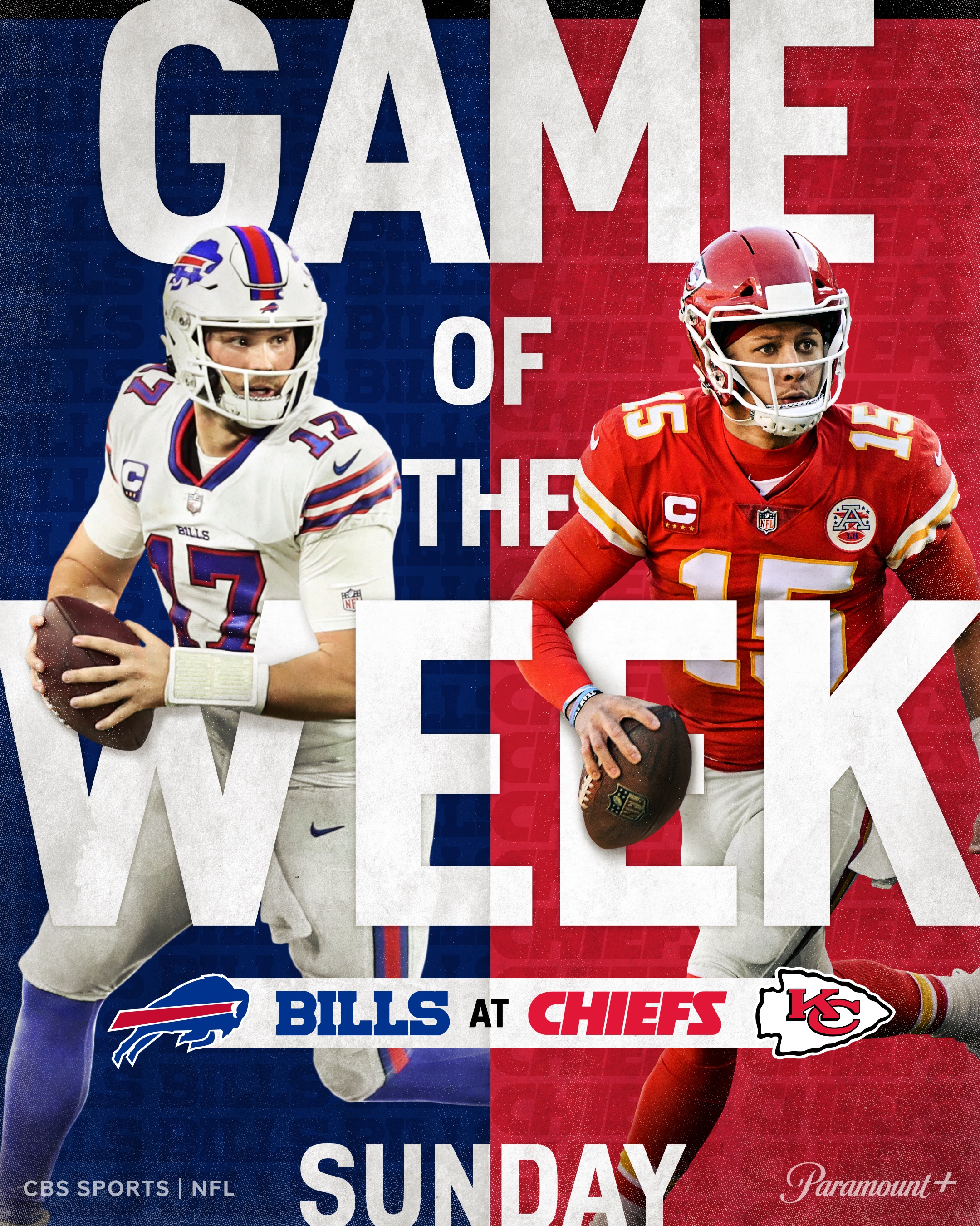 Paramount+ on Twitter: 'Bills vs. Chiefs. The rematch. Who's taking the  spot as the leader in the AFC? Catch all of the action with the @NFLonCBS  streaming on #ParamountPlus!  / Twitter