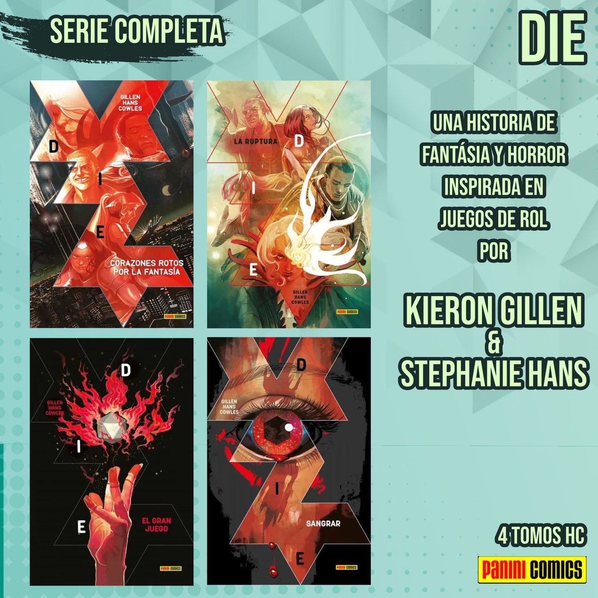 PaniniComicsMx's tweet photo. ¡La serie completa de #DieComic es una historia de fantasía y horror inspirada en juegos de rol por la dupla de Kieron Gillen (Once &amp; Future) y Stephanie Hans (Journey into Mystery)!

Disponible en Tiendas Panini físicas y en línea. https://t.co/5wzOnekTxE