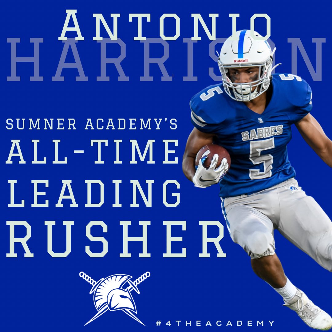 Sumner Academy Football (@sabres_football) on Twitter photo With his 1st TD run tonight, Antonio Harrison becomes the <a href="/kckps_sumner/">Sumner Academy</a>’s ALL-TIME Leading Rusher! Congrats Antonio! @nosirrahCO23 With his 1st TD run tonight, Antonio Harrison becomes the <a href="/kckps_sumner/">Sumner Academy</a>’s ALL-TIME Leading Rusher! Congrats Antonio! @nosirrahCO23