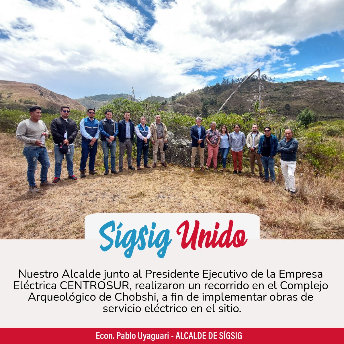 GADSigsig's tweet photo. 🤝🏼 💡 #GESTIÓN | Nuestro Alcalde junto al Presidente Ejecutivo de la @centrosur_ec, realizaron un recorrido en el Complejo Arqueológico de Chobshi, a fin de implementar obras de servicio eléctrico en el sitio.
@tomebamba @complicefm @_REDInformativa @elmercurioec https://t.co/VpFVrFMVYJ