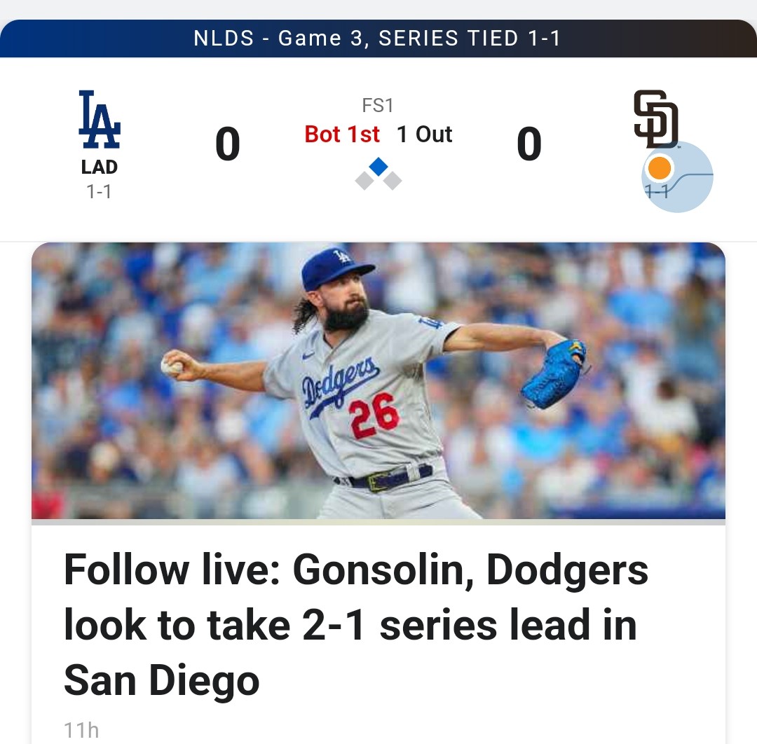 kidibu2's tweet photo. @espn what kind of headline is this? Last I checked the Padres are also looking to take a 2-1 series lead. Very biased headline. @Padres https://t.co/KRlBf9Rdr8