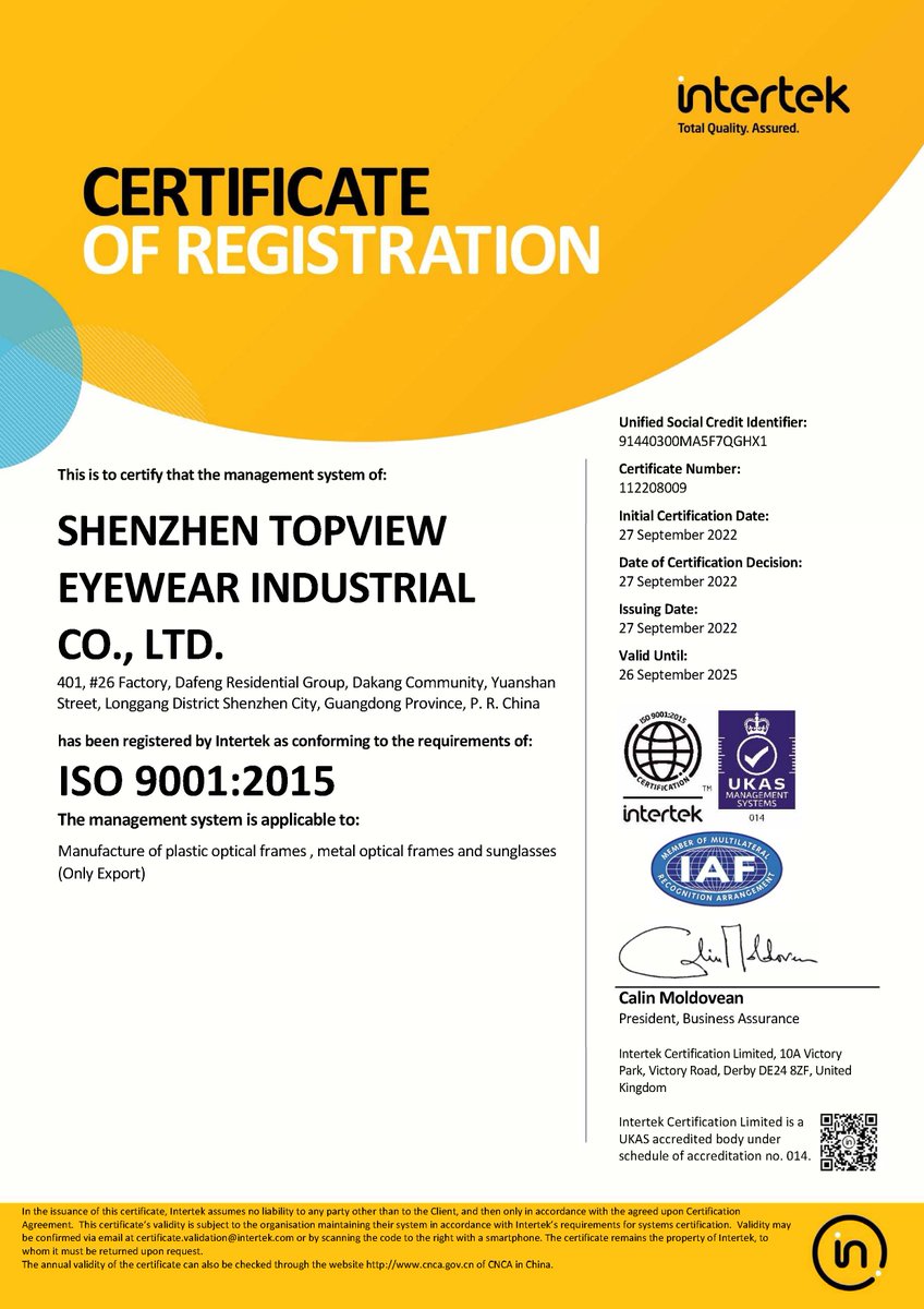 TopviewSales's tweet image. ISO9001:2015 Certificate Of Registration