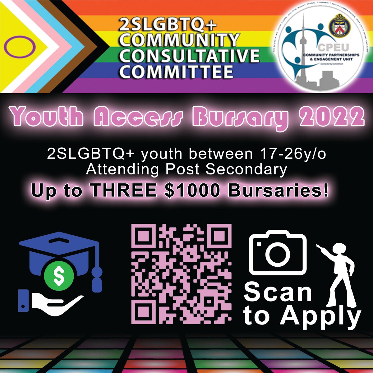 Bursary opportunity for any 2SLGBTQ+ youth in post-secondary school! Here's the link: ow.ly/1rR150L8MhI