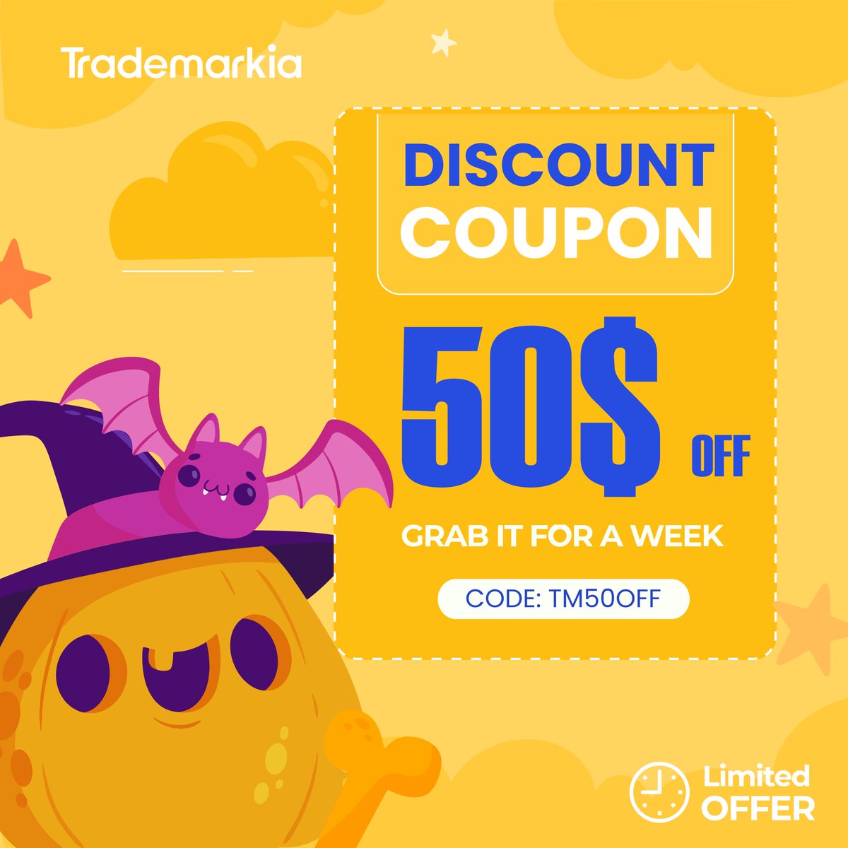 Trademarkia's tweet photo. LIMITED OFFER!!!
We are offering flat $50 off on your next bill
So what are you waiting for? #RegisteryourMark with #Trademarkia
https://t.co/4sFkQa2kDs
#trademarkia #trademark #trademarkregistration #registertrademark #trademarkattorney #patentpending #trending #USAlawfirm https://t.co/AlkWDuhQZ5