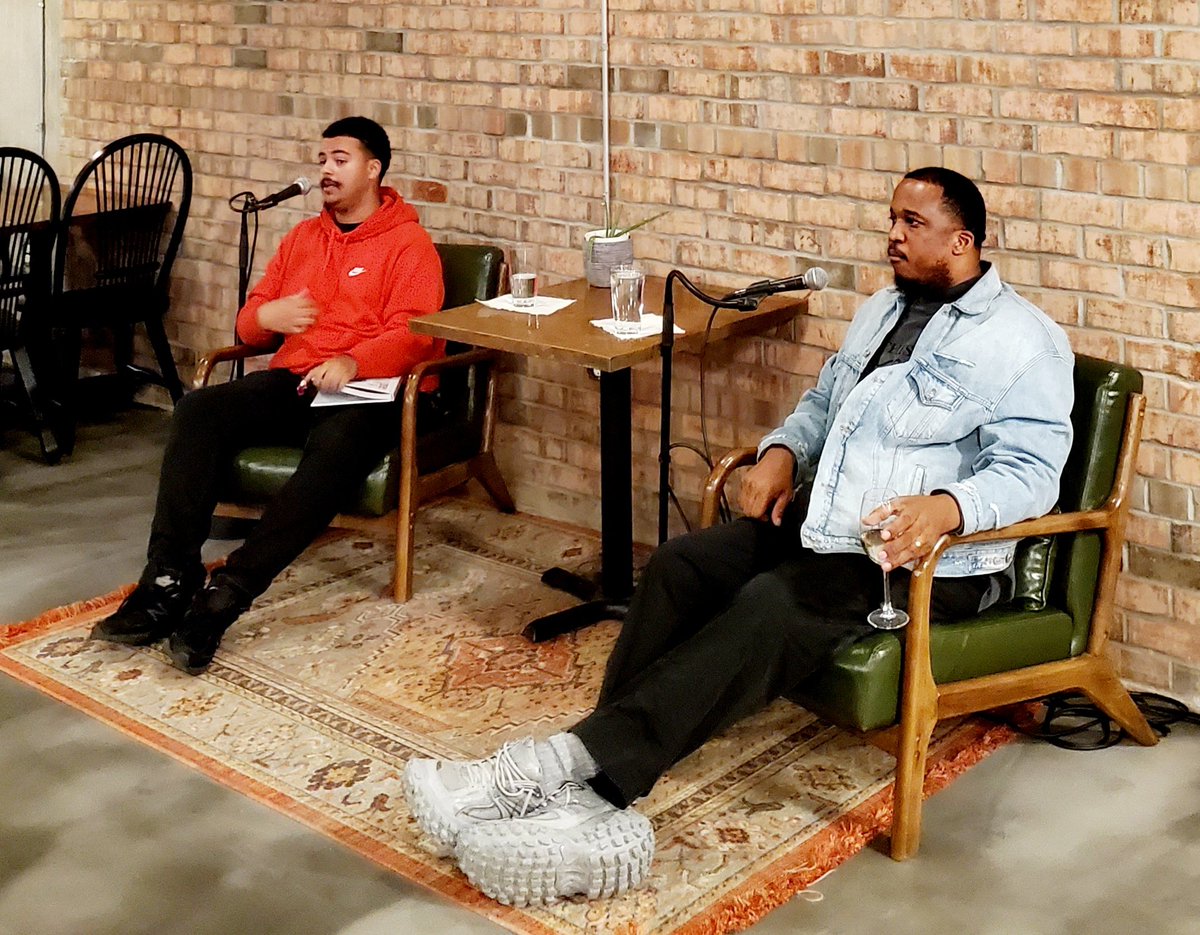 AnalysisThePoet's tweet photo. Myles Michelin, a young Baltimore filmaker, discusses his new short video "My Block Doc, Episode 2: 600 E. 35th Street" with best-selling author .@dwatkinsworld, at .@redemmas #baltimore #waverlybaltimore #ednorgardensbaltimore #blackfilmaker #myblockdoc #MylesMichelin #DWatkins https://t.co/2CxfAzrdbX