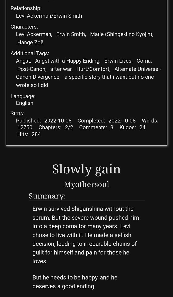 mybabysmith's tweet photo. Late submit for the Angst week 
This is for day 4: After the war

https://t.co/H02xZck8tV…

#EruriAngstWeek https://t.co/43VnBRZpsE