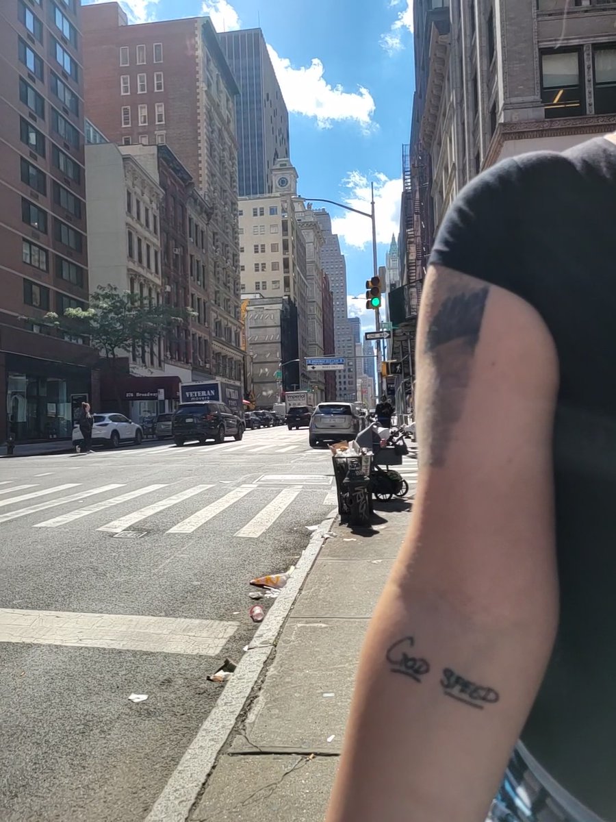 I met <a href="/zachlanebryan/">Zach Bryan</a> at <a href="/CityFolkFest/">CityFolk</a> and he wrote God Speed on a yellow post card. 
I got it tattooed before seeing him again in NYC 3 weeks later. ❤️