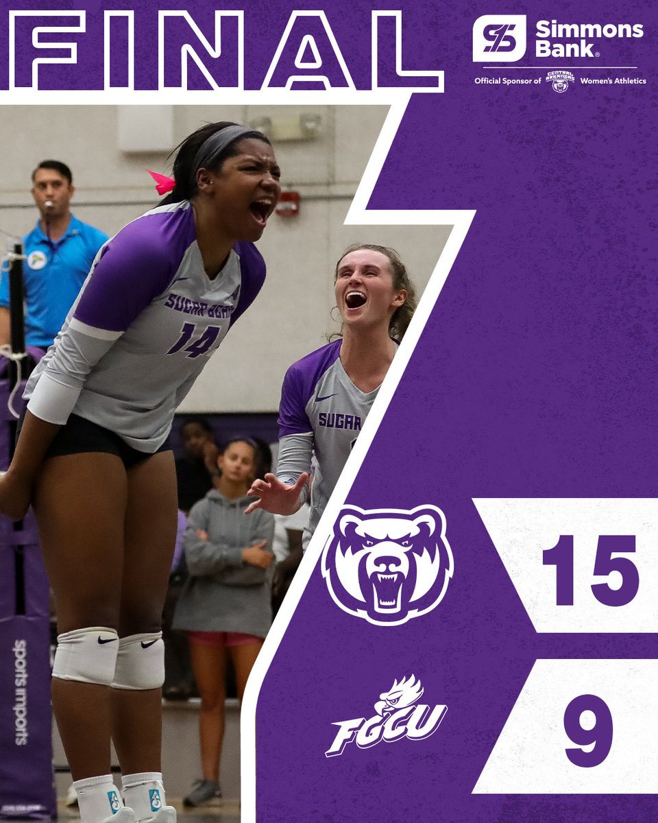 SUGAR BEARS WIN!!! A huge fifth set gives UCA another ASUN victory lead by Hall with 20 kills and Koons with 36 assists, 5 ace's and 4 kills.

#BearClawsUp x #SugaSuga