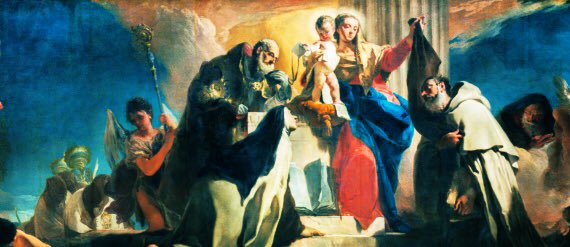 Art: Our Lady of Mount Carmel with St. Simon Stock, St.Teresa of Avila, St. Albert of Vercelli, the Prophet Elijah and the Souls in Purgatory By Giovanni Battista Tiepolo, 1745 #stteresaofavila #ReligiousArt #CatholicArt #KalinaB