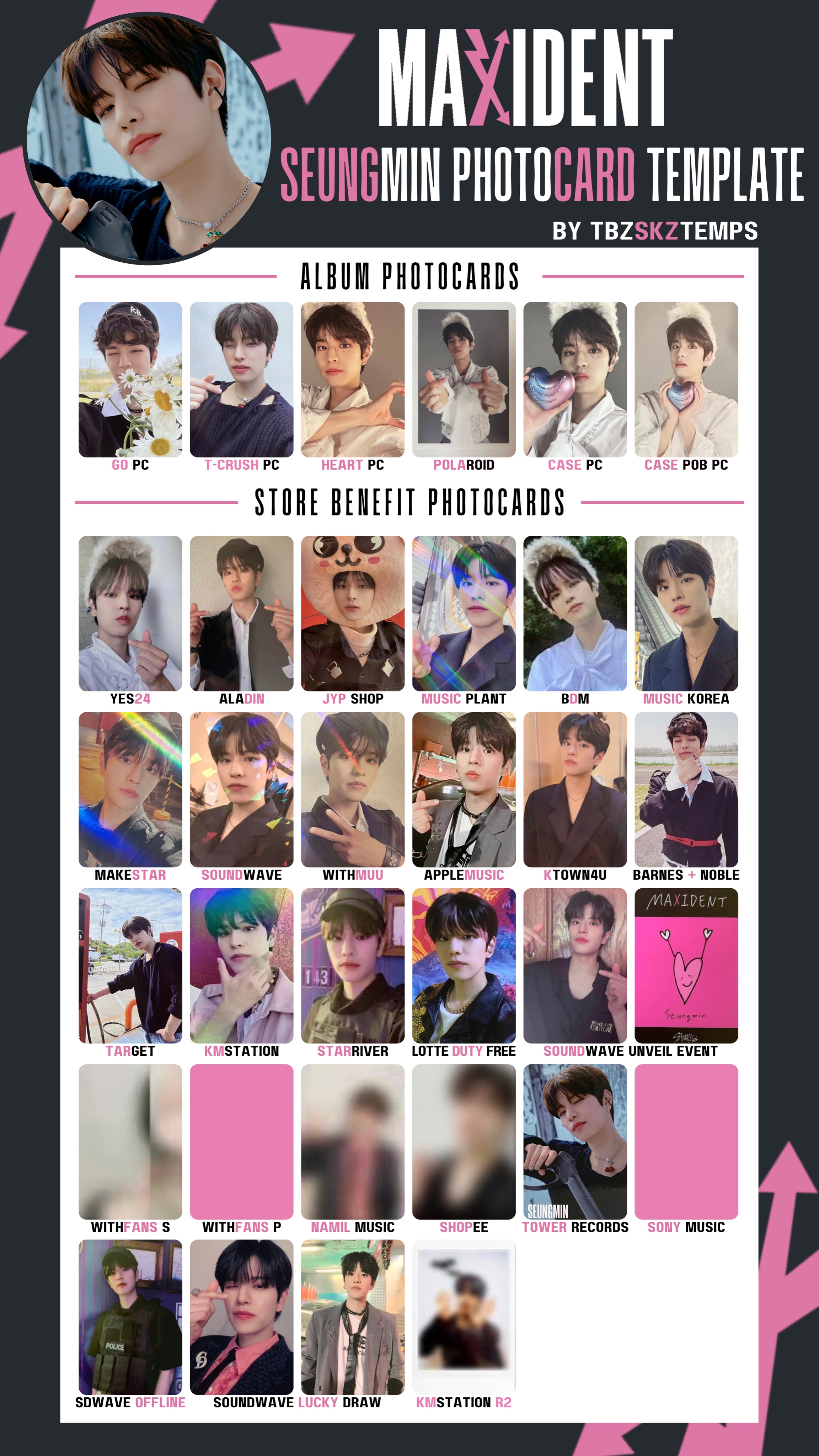 han ~ 여상 🐇🌙 on X: Maxident Stray Kids album + pre order benefit pc  template! Updated with new previews and polaroids Chan, Changbin, Felix,  Han #MAXIDENT #StrayKids  / X