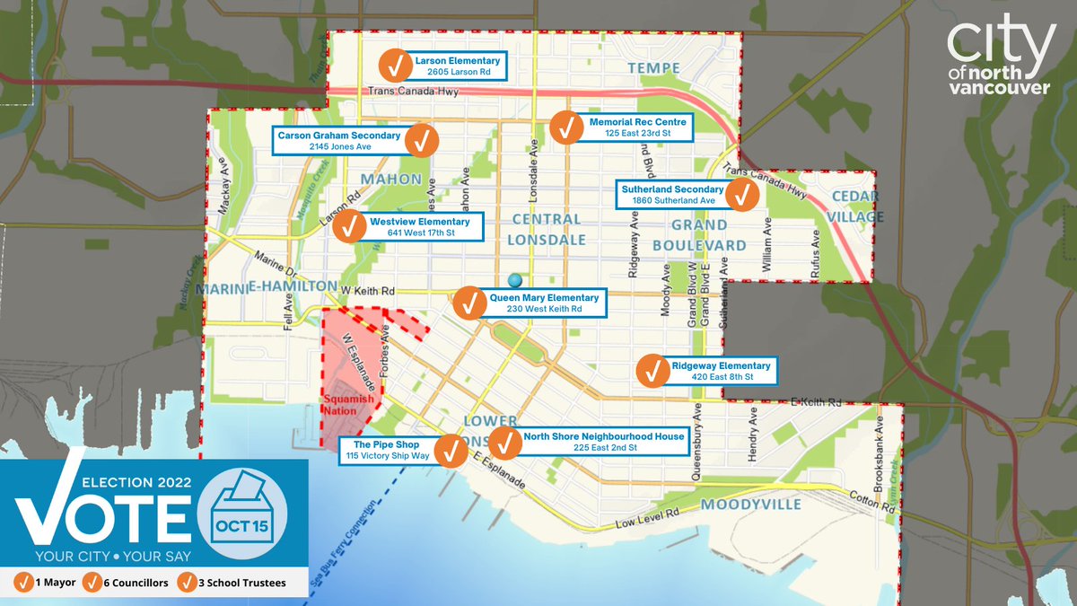 jessicamcilroy's tweet photo. City of North Van voting locations for tomorrow!! All are open from 8am to 8pm. If you're not already registered, you can bring two pieces of ID and register on-site. Make sure you get out and vote #NorthVan!
#votecnv #cnv https://t.co/QbyhTteYm6