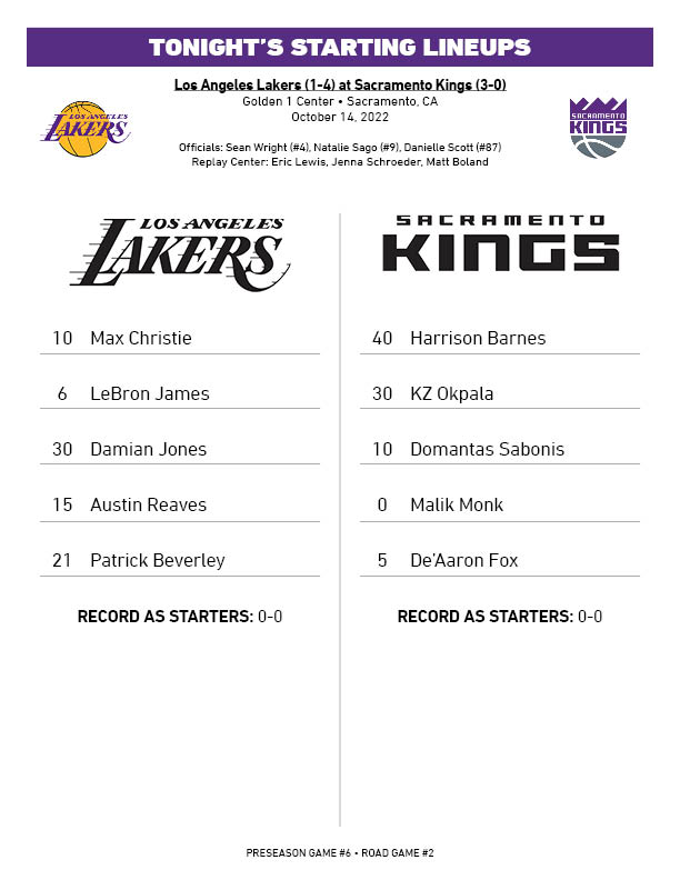 Trevor Lane on Twitter "Lakers vs Kings starters https//t.co