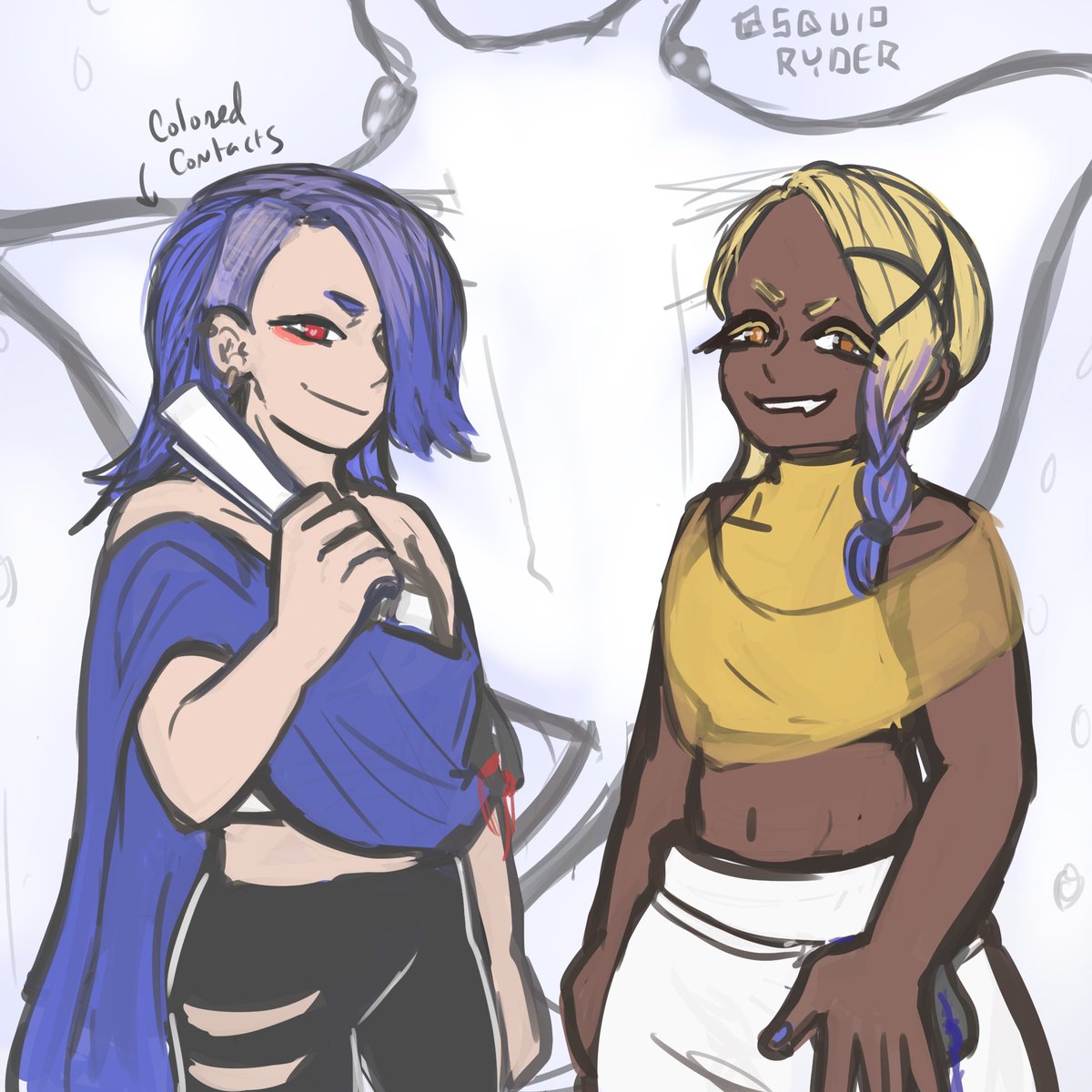 SquidRyder's tweet photo. human au frye and shiver (...and big man?) 
#splatoon3 #deepcut #frye #shiver https://t.co/8OoGPJmCYB