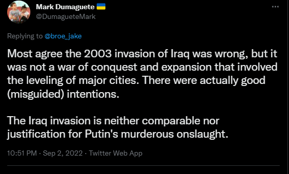 Average Ukraine 🇺🇦 flag bio. How come revising the brutality and intentions of the Iraq war is allowed?