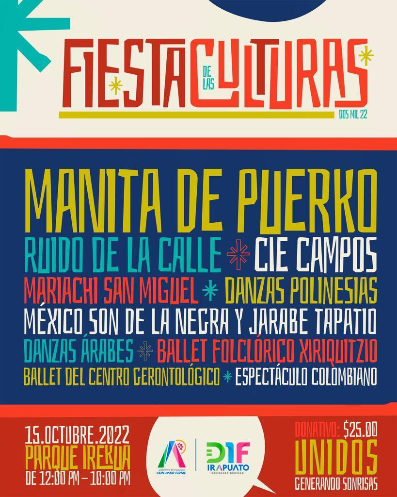 ¡Te esperamos mañana a las 12pm en nuestro @parqueirekua! Ven con tu familia a disfrutar de nuestra ‘Fiesta de las Culturas’ 🇯🇵🇻🇪🇪🇸🇨🇴🇫🇷🇲🇽 Recuerda que con este evento se busca recaudar fondos para los programas prioritarios del @DIFIrapuato