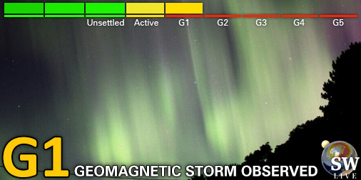 Minor G1 geomagnetic storm (Kp5) Threshold Reached: 01:29 UTC Follow live on spaceweather.live/l/kp