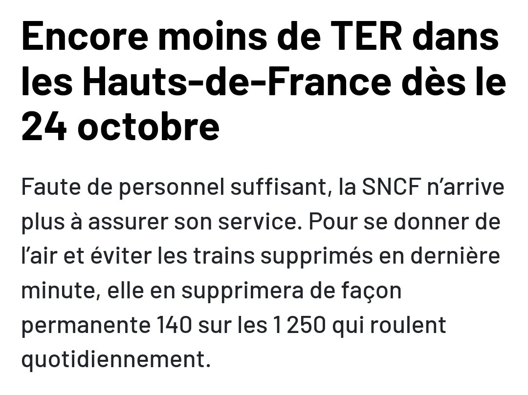 nfroidure's tweet photo. 🤔 Une mesure permanente pour "se donner de l'air". De qui se moque-t-on ?

➡️ Il y a peu la SNCF faisait part de ses difficultés à recruter. Aujourd'hui, main dans la main avec la région HdF, on supprime 140 trains. https://t.co/fvxaRYO4iW