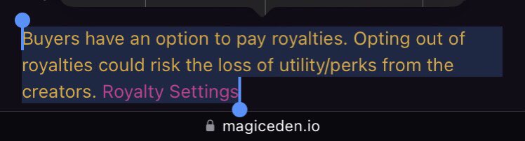 Okay so royalties arn’t a thing anymore? Thanks <a href="/MagicEden/">Magic Eden 🪄</a>