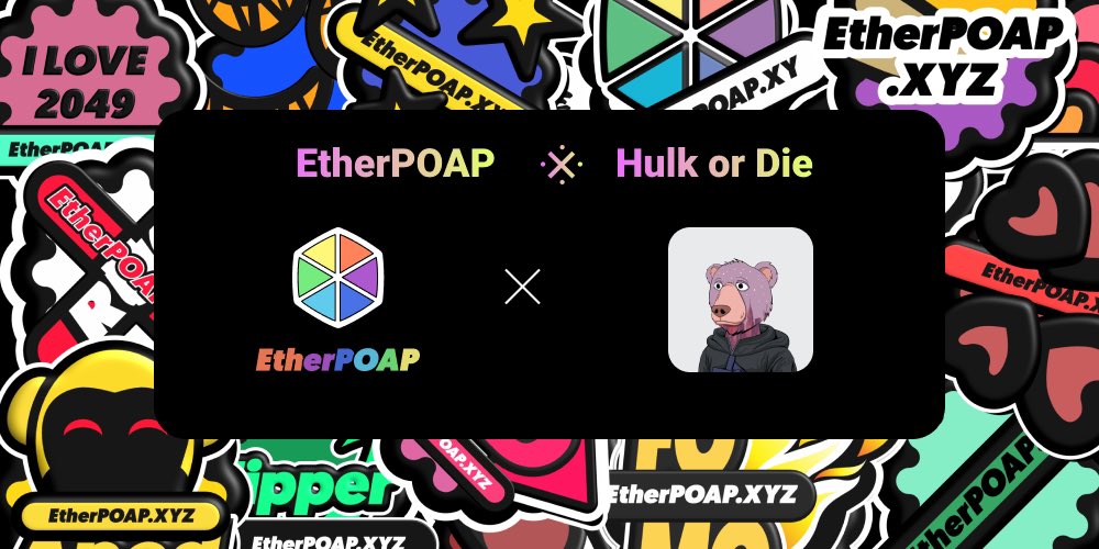 hulkordie's tweet photo. Huge #Whitelist #Giveaway!
@hulkordie  X @etherPOAP

10 WL spots for @etherPOAP Round 2!
WL = free #NFT and you can participate in a 30 $ETH giveaway!

To Enter:
1. Like, RT, Tag 3 friends
2. Follow @hulkordie + @etherPOAP

Ends in 72h!
For more info join https://t.co/SOOe5aFlFx https://t.co/KhgkM7zmH4