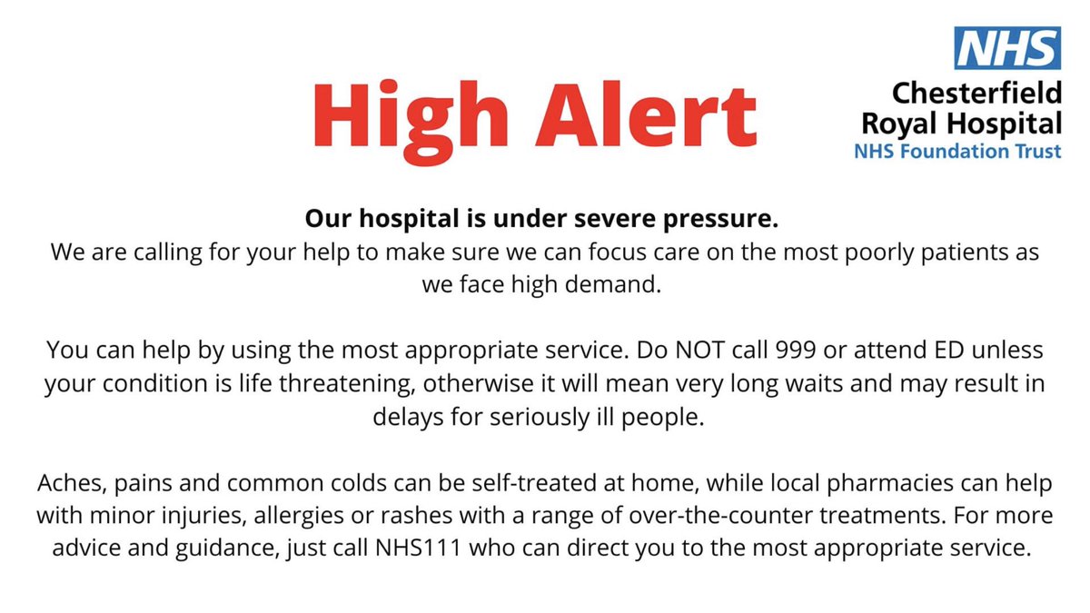 royalhospital's tweet photo. PLEASE SHARE AND BE AWARE! Please help us, help you get the right care - ensuring we can care for those in urgent need. We are under significant pressure, your waiting times might be much longer than normal. Please consider how appropriate ED is for your needs. https://t.co/SfhM48LNEP