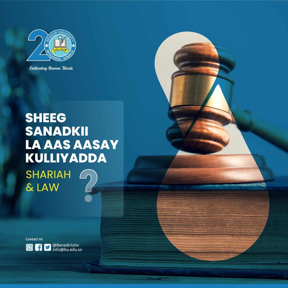 Sanadkee la aas-aasay kulliyadda Shareecada iyo Qanuunka Jaamacadda Benaadir?
#bu20anniversary #Somalia #education #Mogadishu