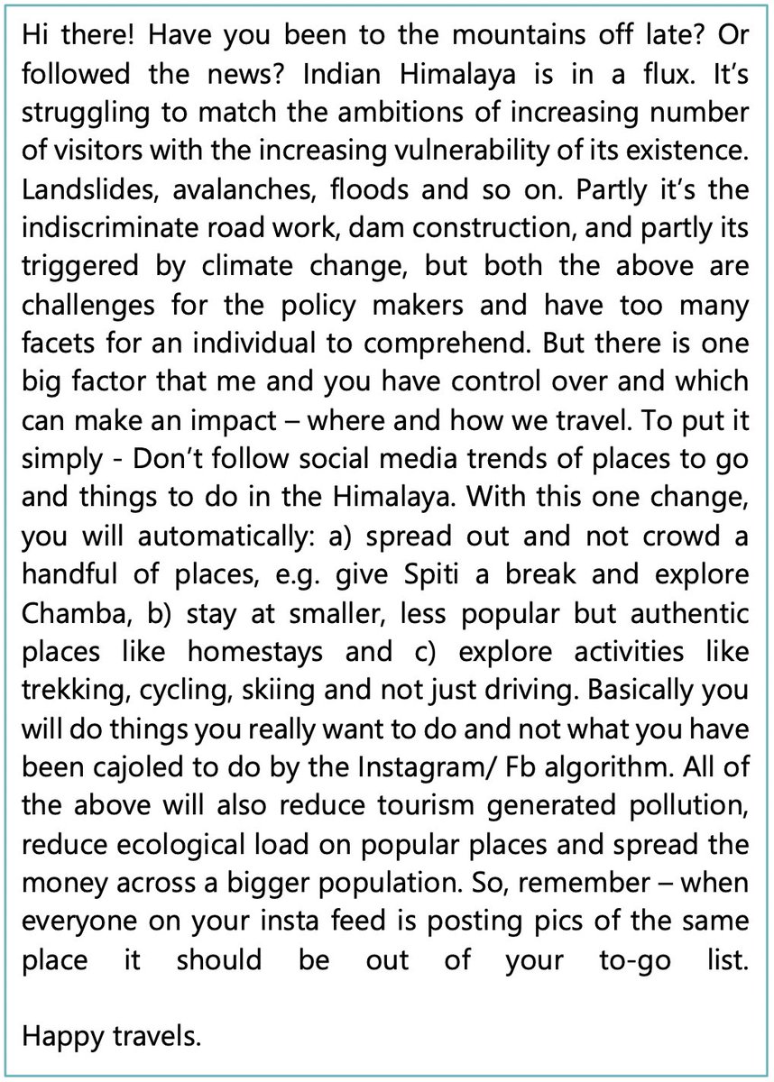 Wondering what you can do as a traveler to the Himalaya, to reduce the impact of tourism in this increasingly sensitive and vulnerable ecosystem? 

Don’t follow social media trends of places to go and things to do in the Himalaya.

Read on…

#himalaya