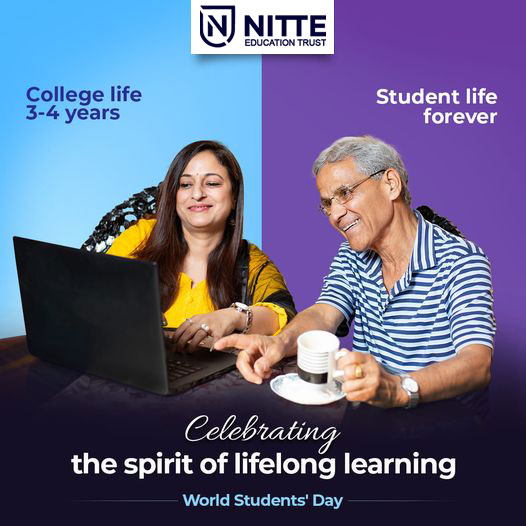 Nitte_SAPD's tweet photo. The student life of any human isn't just limited to classrooms or colleges. 😅
Beyond college, the human becomes a student of life in terms of facing challenges, solving problems, and learning lessons. ✅
This #WorldStudentsDay, Nitte celebrates the student inside each one of us. https://t.co/vtrmJ8PMGS