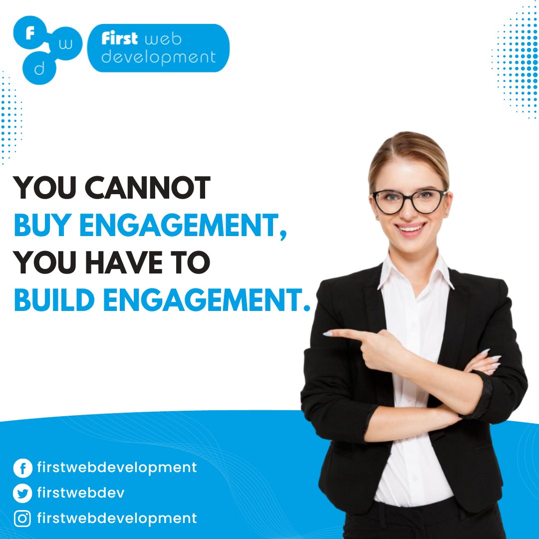 firstwebdev's tweet photo. You cannot Buy Engagement, You have to build Engagement.

#seo #digitalmarketing #marketing #socialmediamarketing #socialmedia #webdesign #branding #business #appdevelopment #webdevelopment #appdeveloper #mobileappdevelopment #android #appdesign #appleteacher https://t.co/aCDXr7oGWc