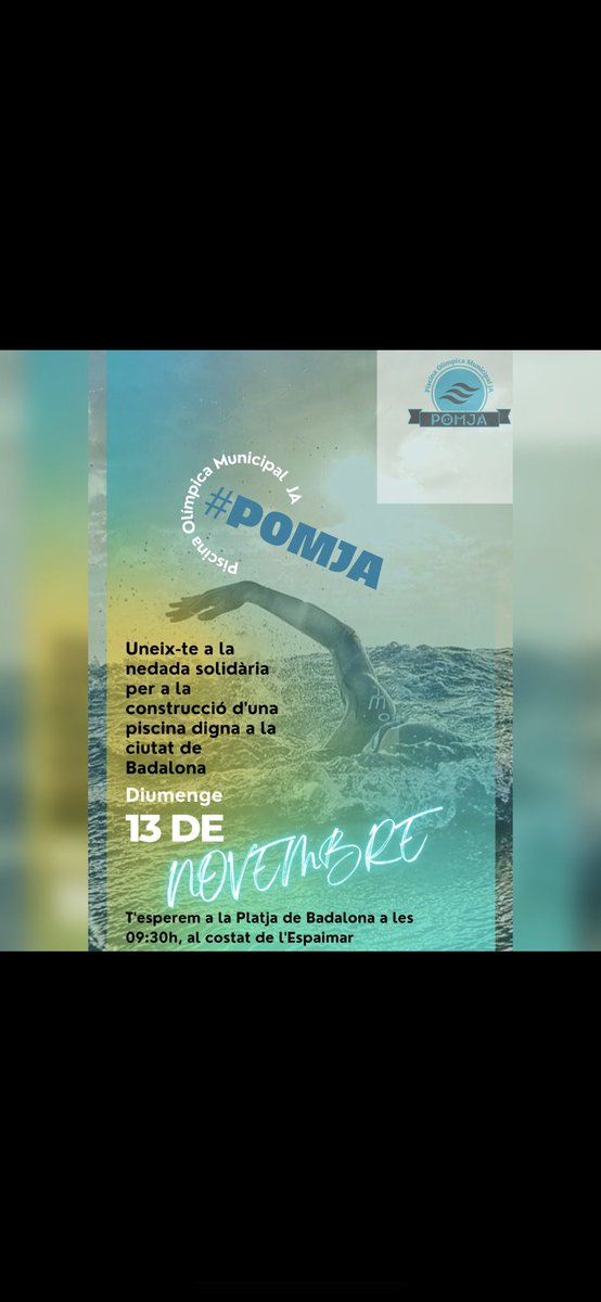 PlataformaPOMJA's tweet photo. El próximo 13 de Noviembre nadaremos para reivindicar la construcción de una piscina olímpica en Badalona y recordar la dejadez de la instalación actual de la única piscina de gestión municipal abandonada por @AjBadalona Necesitamos que vengas a nadar! https://t.co/gDSwmJPcKg