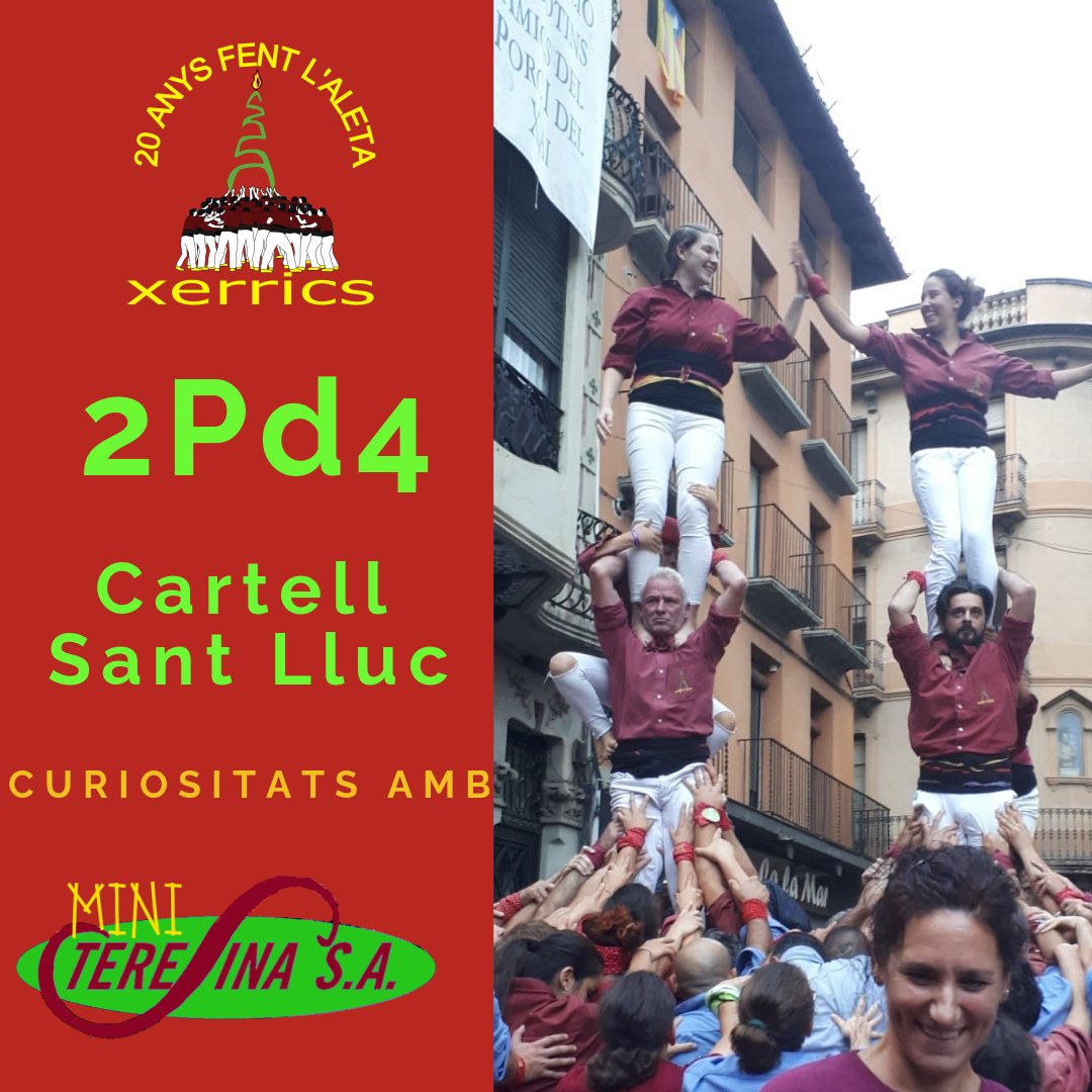 XerricsOlot's tweet photo. CURIOSITAT 6:Sabíeu que la imatge del cartell de #SantLluc d'aquest any correspon als primers 2pd4 simultanis postpandèmia?
MiniTeresines S.A. investiga per a oferir-vos més curiositats de Sant Lluc.
#castells #castellers #castelleres #santlluc #curiositats #miniteresines https://t.co/nYiNCy7BPV