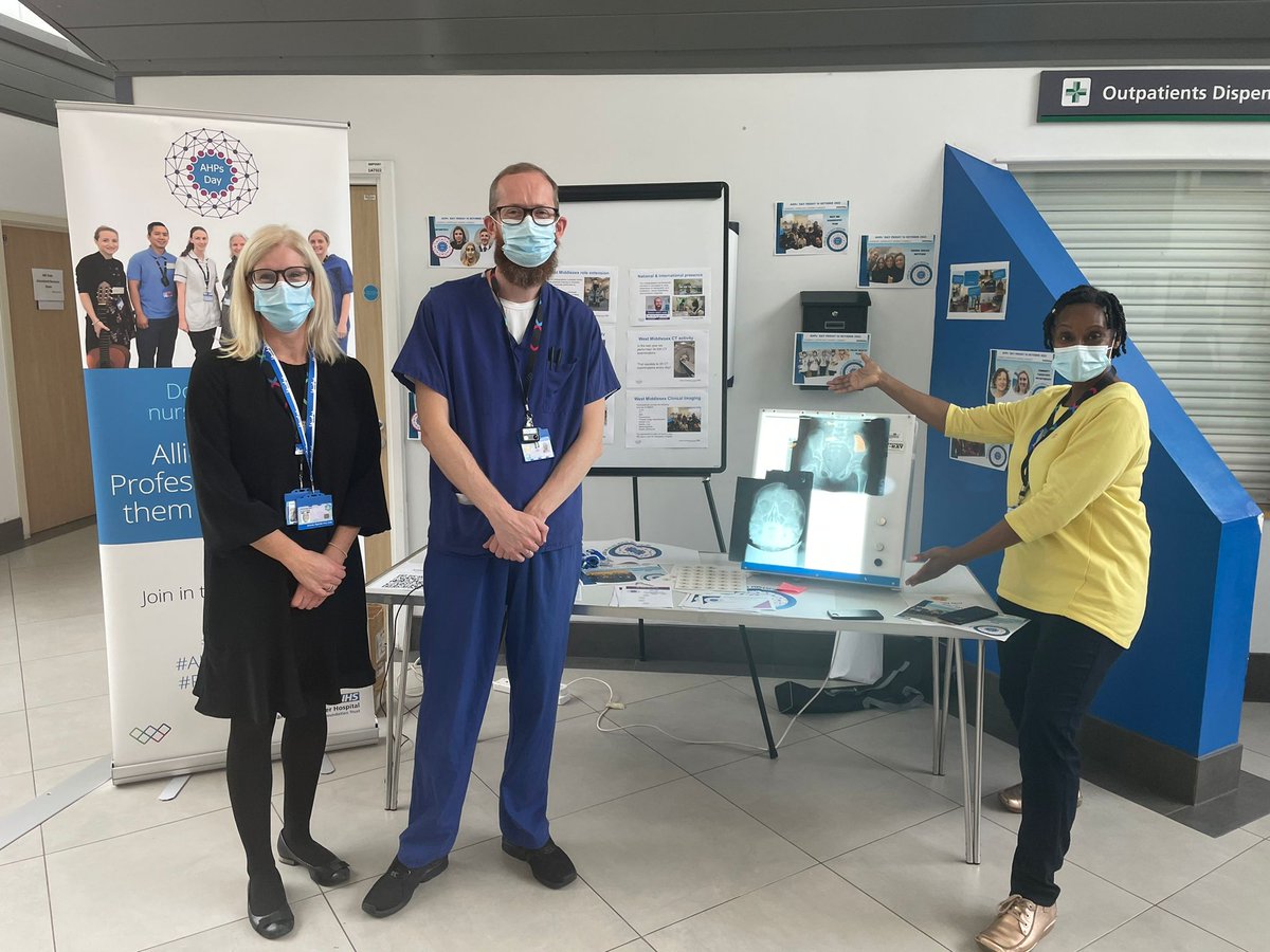 xray_rupert's tweet photo. Great time promoting #AHPsDay2022 superbly organised by Wendy and Edel. Our  @WestMidHospital diagnostic #radiographer team take an x-ray every 40 seconds, perform 93 CT scans a day and reported over 18,000 exams last year. #proud @CWHFTImaging We are 1 of 14 #AHP professions ☢️ https://t.co/LGYMsfh36a