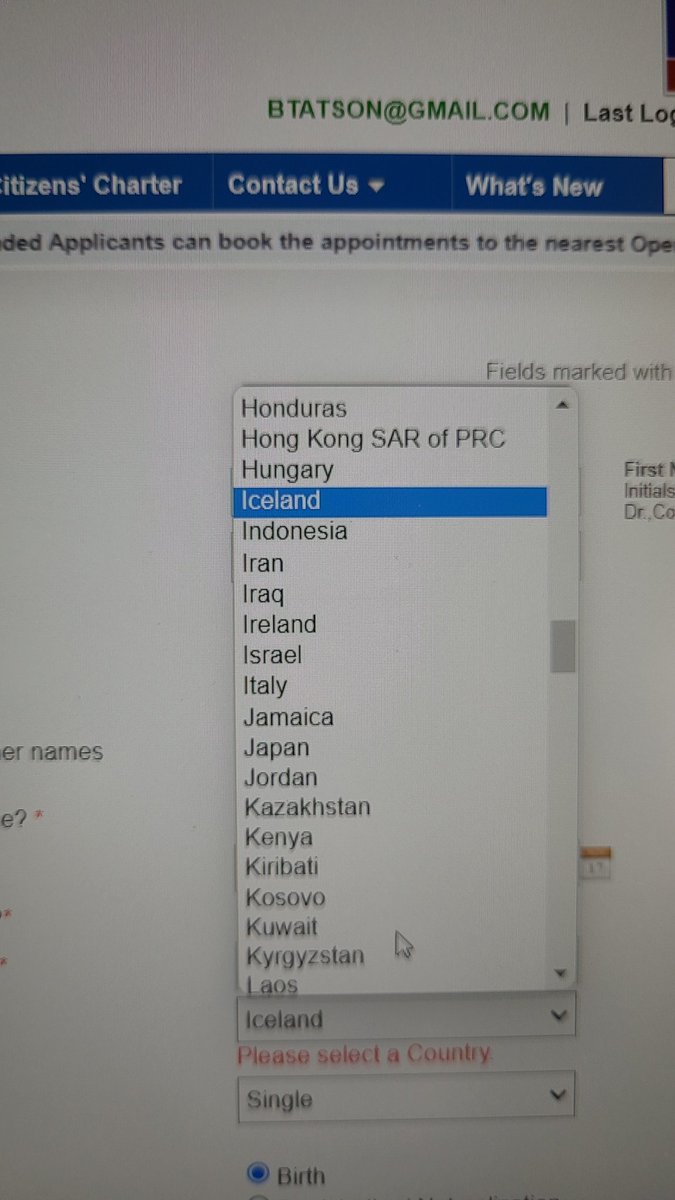 btatson's tweet photo. @passportsevamea I applying for new passport and I am not able to see India under Region/Country. Can urll fix this ASAP. https://t.co/dFPdezJQrg
