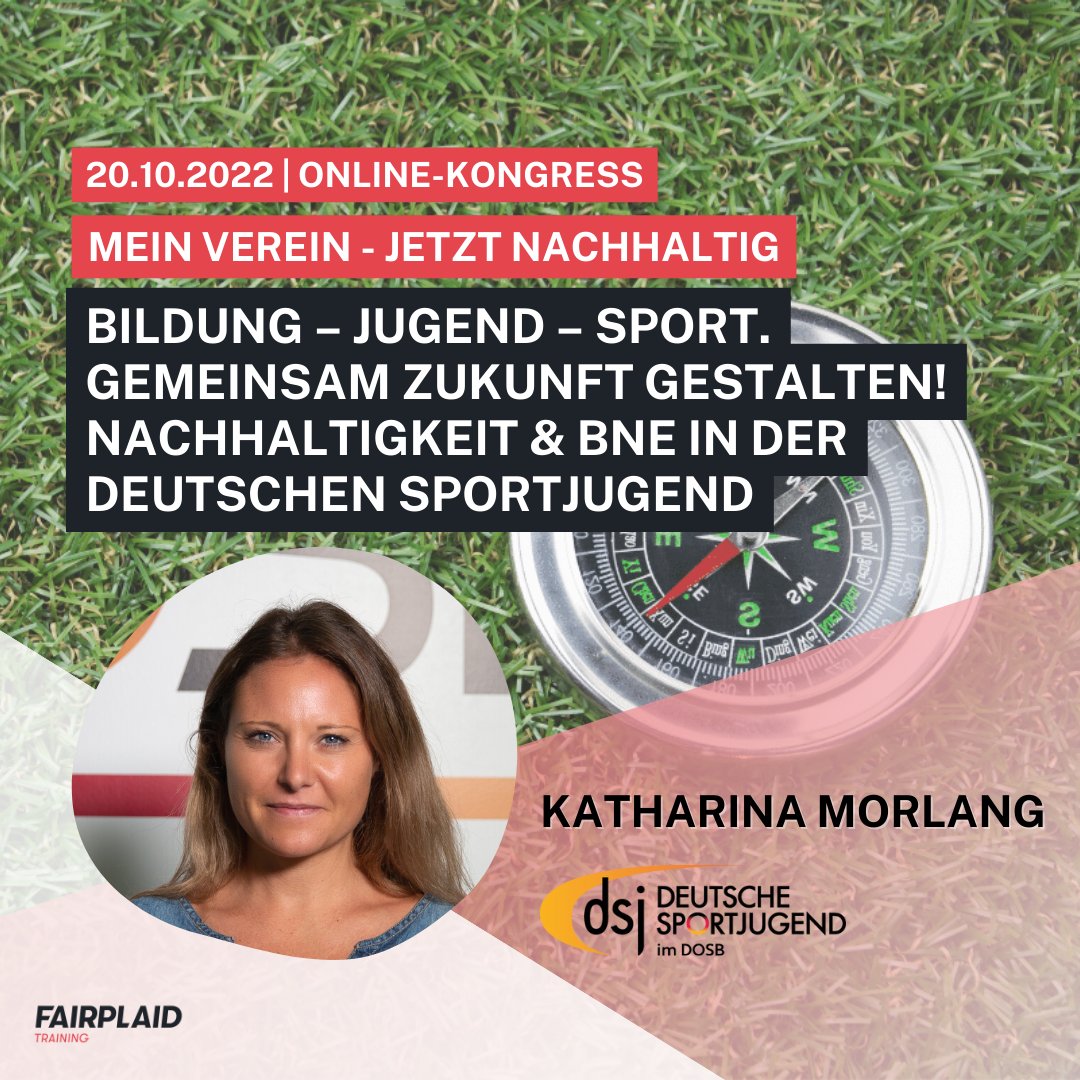 "Mein Verein - jetzt nachhaltig!" unter diesem Motto veranstaltet <a href="/fairplaid_org/">fairplaid_org</a> einen Online-Kongress und richten den Fokus auf #Nachhaltigkeit. dsj-Referentin Katharina Morlang gibt einen Input zum Kinder- und Jugendsport.

🔗 Infos &amp; Anmeldung: fal.cn/3sKVi