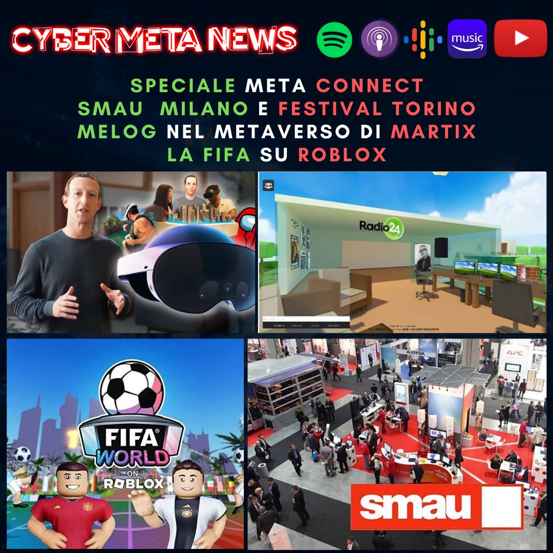 CyberMetaNews's tweet photo. Speciale #MetaConnect, riassunto dell'evento e altre news dal #metaverso: #FIFA su #Roblox #Melog su #Martix novità dallo #Smau e dal #FestivalTorino
Ascolta il podcast sulla tua piattaforma preferita.
https://t.co/ywoSSzqkvN https://t.co/pQRuDSxWVC
