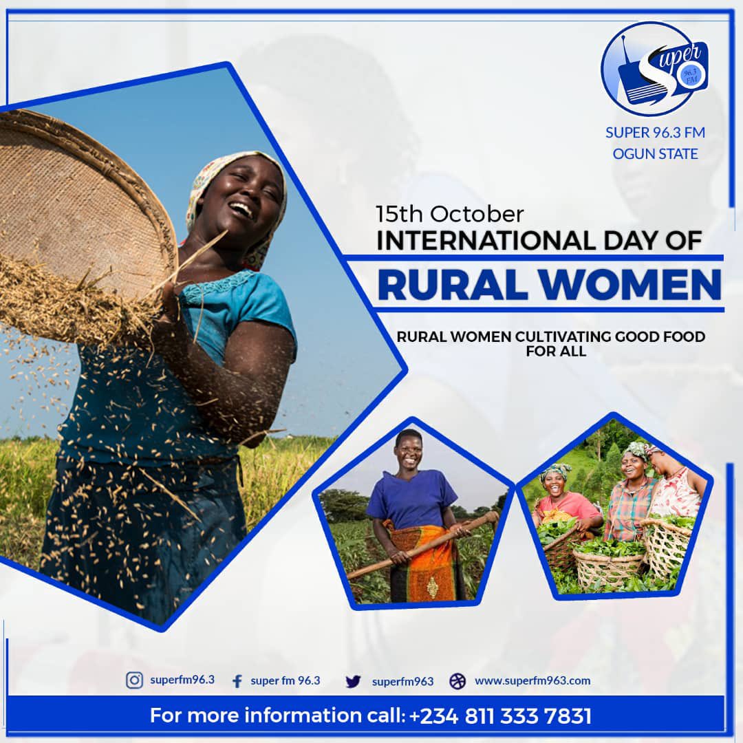 Superfm963's tweet image. Happy INTERNATIONAL DAY OF RURAL WOMEN from all of us at @Superfm963 

#ruralwomen #MediaGuideNG #IjebuRewa #nollywood #nigeria #women #9jawoman #9ja #Asake #bandana #terminator #obicubana #lagos #NoBraDay

@jbloggzy 
@rarebird_arewa
@sgirlontheradio
@Whitneylicious4
@mankind4luv