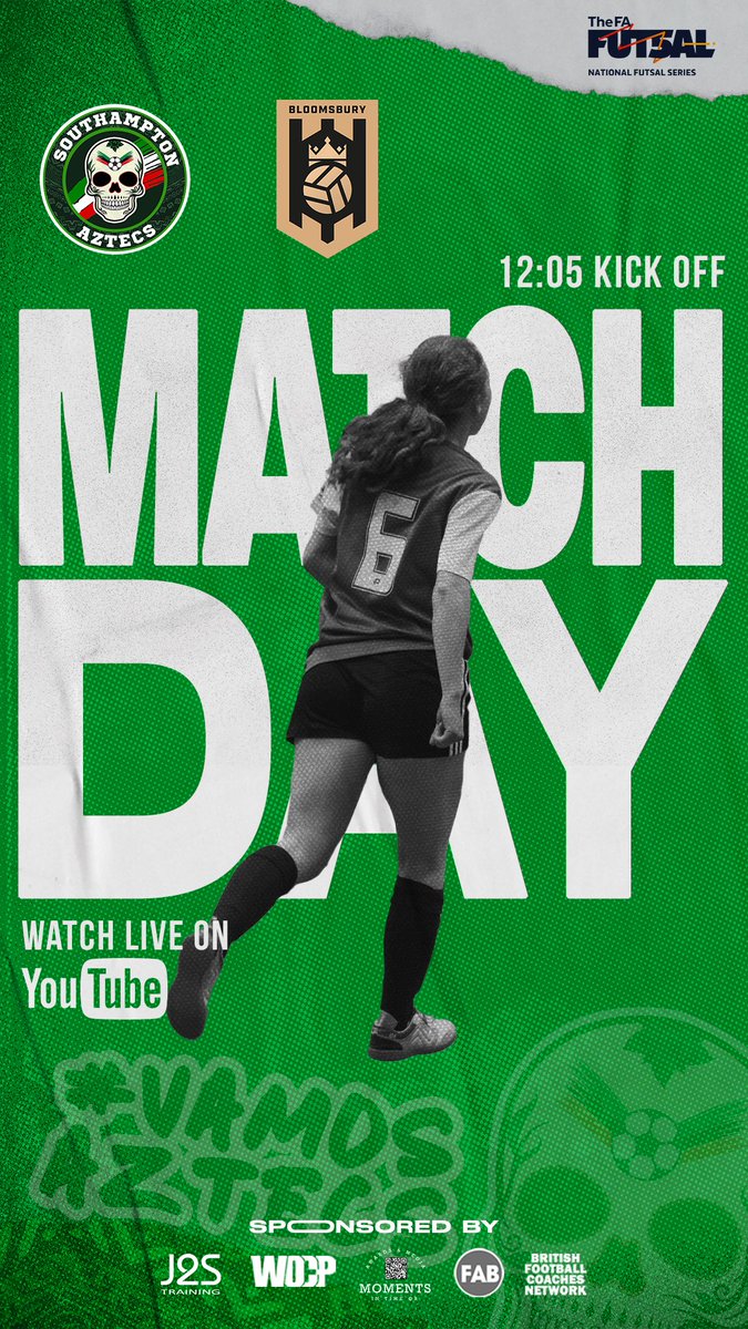 IT’S MATCHDAY! 🙌
Our women’s first team kick off the <a href="/FA_NFS/">FA National Futsal Series</a> season v <a href="/BloomsburyFTSL/">Bloomsbury Futsal</a> 12:05 KO 

WATCH LIVE HERE youtu.be/SJSWppy857Q

#VamosAztecs