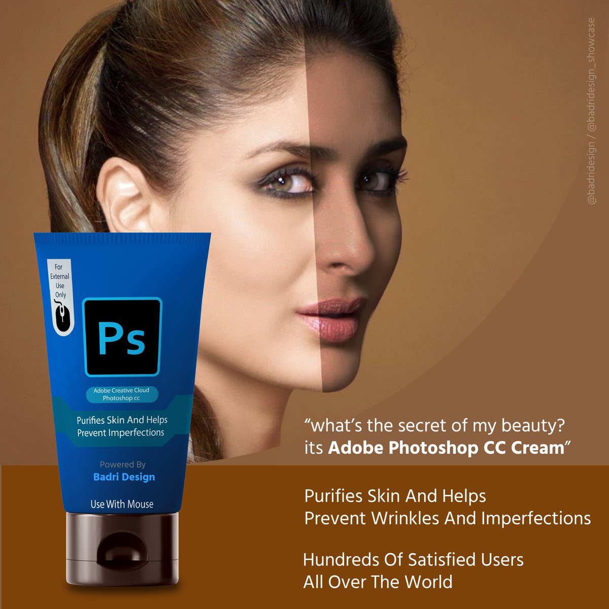 BadriDesign's tweet photo. The Secret of My Beauty - Its Adobe Photoshop CC Cream.

.
.
.
.

#designjokes #branding #designergrafico #architectmeme #graphic #designgra #photoshop #marketing #designergra #designgraficobrasileiro #designgraficobrasil #designforlife #ui #designers #designerlife #designlife https://t.co/dUJk5ySRLa