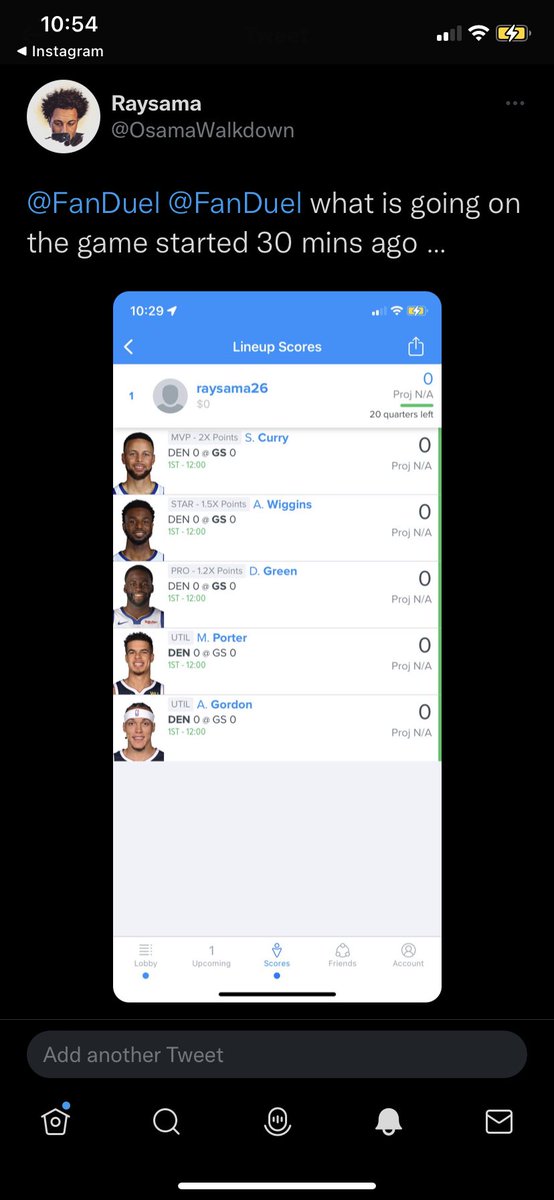 OsamaWalkdown's tweet photo. @FanDuel Get off twitter and fix YOUR fuxkingg app ! https://t.co/4HVGkfStTq