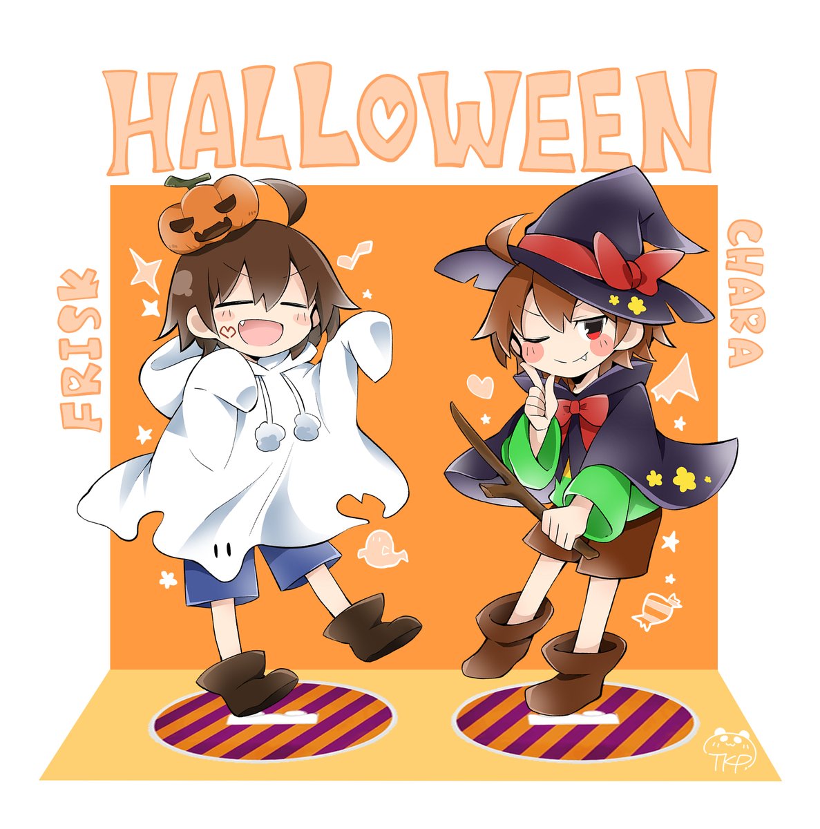 hat brown hair halloween fang ahoge witch hat one eye closed  illustration images