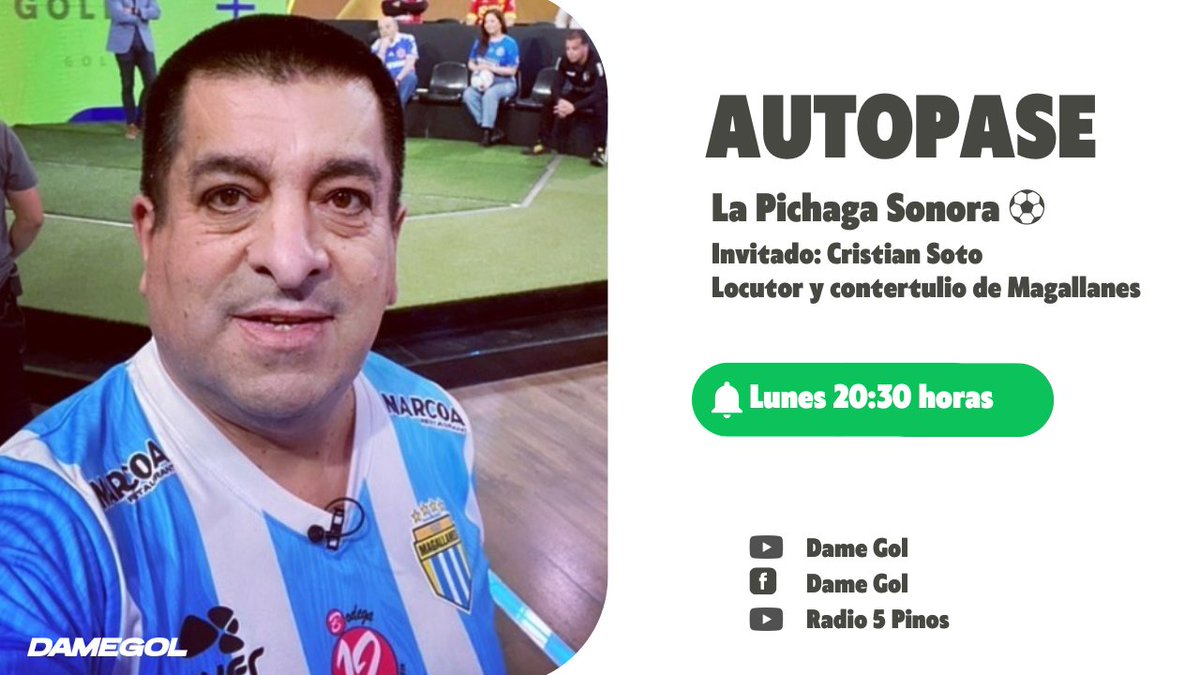 damegol_com's tweet photo. 🔴 EXCLUSIVO| Lunes 20:30 horas por Dame Gol estaremos con Cristian Soto - Locutor y contertulio del #showdegoles por @ClubMagallanes 

#Magallanes #MagallanesCampeon #CopaChileEasy #manojito https://t.co/vNDSfkIuLq